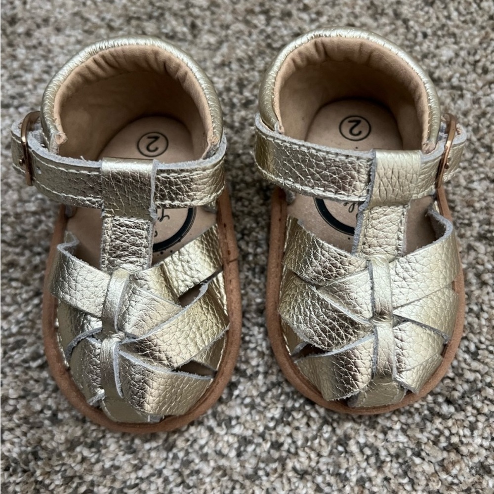 Gold sandals size 2 • little love bug • worn once indoors for pictures